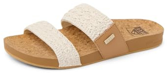 REEF Cushion Vista Women's Fashion Slide Sandal, Vegan Leather Strap, Ultra Soft Cushion Footbed, Vintage Textile, 4.5 UK