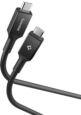Spigen Essential 100W USB C Kabel, USB C auf USB C Kabel, Schwarz/2M | PD 3.0 Ladekabel, E-Marker Chip, Schnellladekabel für iPhone 17/16, Samsung Galaxy S26, Google Pixel 11 Pro XL Fold, MacBook