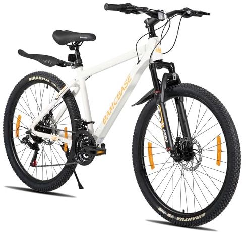 Hiland 26 tums mountainbike, män kvinnor MTB med aluminiumram, 21 växlar hardtail-cykel för vuxna med skivbroms, vit