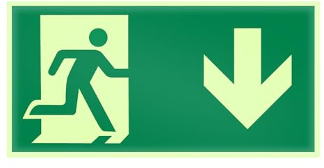 VOSSOT Notausgangsschild Nachleuchtend 15x30cm, Fluchtwegschilder Selbstklebend Pfeil Unten, Extra Langnachleuchtend, Rettungsschild für Innen Außen Gebäude Büro Schule Krankenhaus