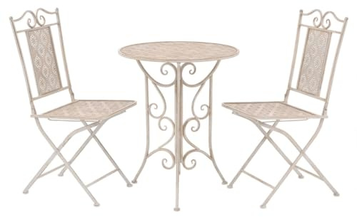 Qnhdfrt Bistro Set Weiß Vintage Stil Klappstühle Klapptisch aus Stahl für Garten Balkon Terrasse 60 cm Tisch und 2 Stühle Wetterfest und Langlebig