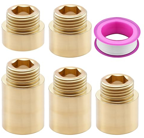 ZHIYUQL®5 Stk Hahnverlängerung 1/2 Zoll Messing Wasserhahn Verlängerung | 1/2  Messing Verlängerungen, Länge: 10MM / 15MM / 20MM / 25MM / 30MM, DN15 Gewindeverlängerung, Mit 1 Rolle Dichtungsband