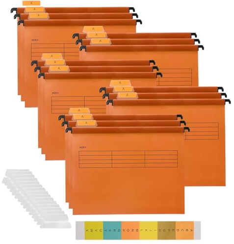 GUODDM Schubladenbox 15-teiliges Set Transparenter PP-Hängeordner Im A4-Format Mit Registern Und Einlagen, Hängeregistratur Für Büro, Schule Und Schreibtisch(Orange)