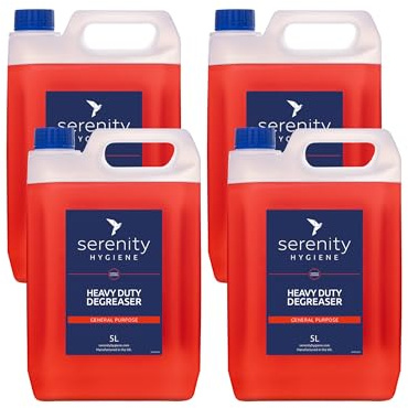 Serenity Multi Purpose Concentrated Degreaser - Powerful Grease Removal - Up to 50 Litres from 1 Bottle - Use on Floors, Walls, Patio Cleaning, Engine Parts, Bike Chains and More - 5 Litre Pack of 4