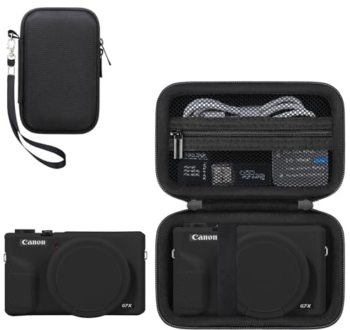 RAIALL Bundle Case for Canon PowerShot G7X Mark III Digital Camera, Black | 2‑in‑1 Kit: Hard Portable Travel Carrying Case with Wrist Strap + Soft Silicone Protective Case with Removable Lens Cover