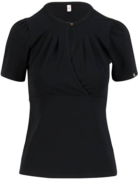 Blutsgeschwister - Damen T-Shirt schwarz - Wickeloptik Rundhals - Baumwolle Stretch - M