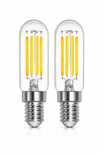 E14 SES LED Bulbs for Cooker Hood, T22 Tubular 4W (35W Replacement), 3000K Warm White, 230V, Non-Dimmable, Fridge & Extractor Fan Light Bulbs, 2 Pack [Energy Class C/E]