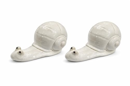 finehomegarden Schnecke Keramik 2erSet Creme 15 x 8cm Wetterfeste Gartenfigur aus Keramik Dekorative Schneckenfigur für Garten, Balkon & Wohnung