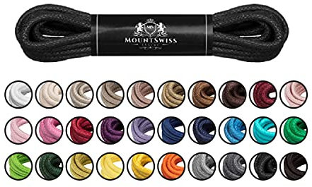Mount Swiss Luxury Schuhbänder I Wasserabweisende und reißfeste Schnürsenkel rund ø 2-3 mm aus feiner Baumwolle/gewachst Farbe: Black, Länge: 100 cm