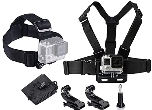 StylishDevice Action Camera Strap + J-Hook, Thumbscrew & Drawstring Storage Bag. Compatible with GoPro and all action cameras (Chest Harness + Head Harness)