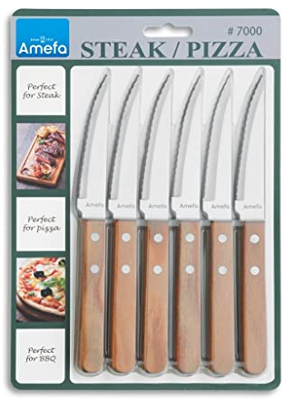 Amefa PIZZA 7000 Pizza-/ Steakmesser Set 6 Personen | Schwarz | 18/0 Edelstahl | poliert & rostfrei | 2-fach genietete Griffe aus Pakka Wood | Pizzabesteck | Steakbesteck | Grillbesteck Set