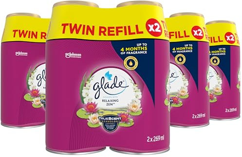Glade Automatic Air Freshener Refills, Room Spray & Odour Eliminator, Relaxing Zen, Pack of 4 Duos (8 Refills x 269ml)
