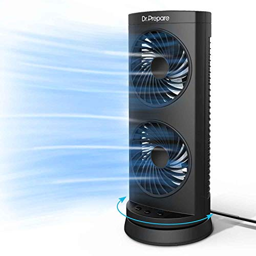 Dr. Prepare Desk Fan Tower Fan Cooling Fan, Portable Oscillating Fan with 3-Speed Options, Dual Air Circulation, 110° Oscillation, 3 Timers, Table Fan for Bedroom Dorm Room Office Desktop, 13 inch