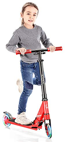 Kinder Scooter klappbar höhenverstellbar| 120mm Räder | 80kg belastbar | Cityroller Tretroller Kinderroller, für Mädchen Kinder ab 5-13 Jahre,Rot