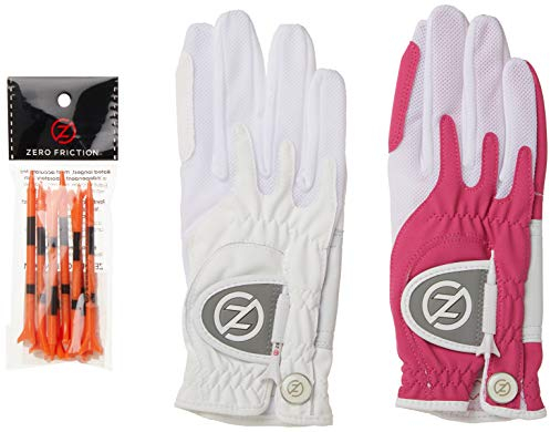 Zero Friction Damen Kompressions-Passform Synthetisch Rechte Hand Universal-Passform Golfhandschuh 2 Packung, Einheitsgröße, Weiß/Rosa