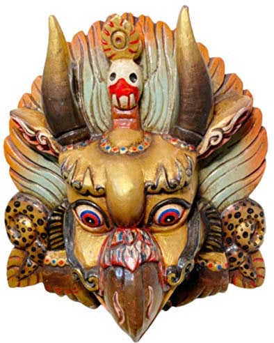 QT S Handgefertigte Holz-Garuda hinduistische und buddhistische asiatische Maske, tibetisch, Nepal, Newari, Kunst, Heimdekoration oder Tattoo-Shops, Büro, Geschenk, Garuda Wandbehang, Skulptur,