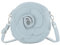 modamoda de T225 Damen Leder Umhängetasche Abendtasche Clutch Blüte Klein handmade in Italy, Farbe:Eisblau