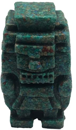 5,8 cm grüner Malachit gemahlener Stein Maya Aztekengott des Regens handgefertigte Figur von Tlaloc Teotihuacan Dekor Mexiko handwerkliche Mythologie