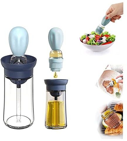 FUFRE Botella de aceite, cepillo para botellas de aceite, botella de aceite con brocha de silicona, 180 ml, impermeable, dispensador de aceite para casa, cocina, barbacoa, azul