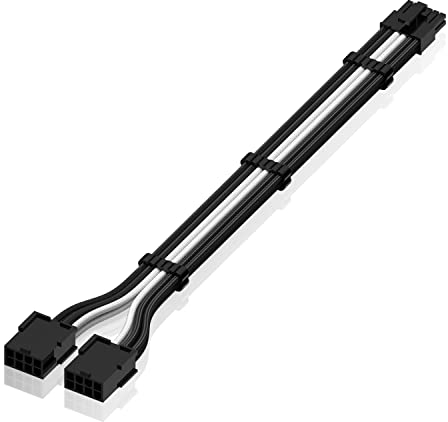 EZDIY-FAB PSU Kabelverlängerung 12Pin auf Dual 8P,16AWG PCIe Sleeved Verlängerungskabel für RTX 3060ti 3070 3080 3080ti 3090-Schwarz/Weiß[300mm]