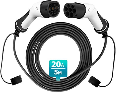 UCOMEN Typ 2 EV Ladekabel für Elektroauto u. PHEV, 4.6KW 20A Single-Phase 5M für Model Y/3/S/X, i3, ID.4, ID.5
