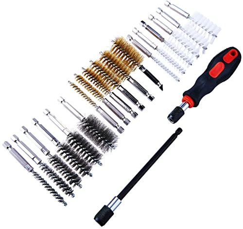 20 Pcs Wire Brush Cleaning Kit Remove Rust Brass Steel Nylon Hex Drill Bit Pipe DIY Professional Plumber Workshop Garage Brushes Clean Surface UK FREE P&P