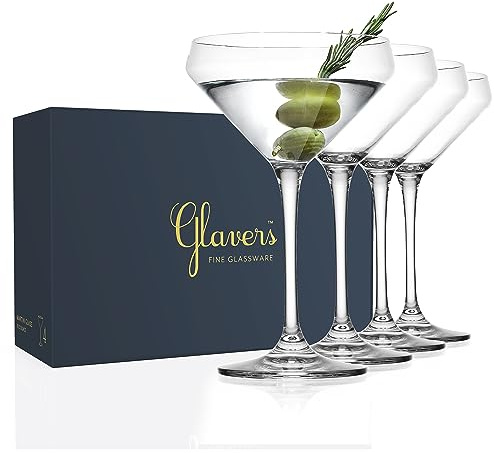 Glaver's Martini Glasses Set of 4 Cocktail Glasses, 10.5 Ounce Stemmed Margarita Glasses, for Bar, Martinis, Cosmopolitan, Gimlet, Elegant Packaging