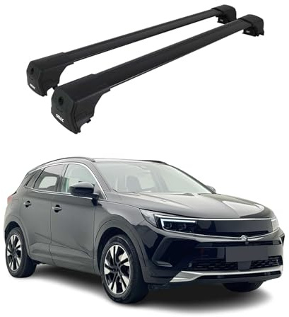 OMAC Aluminium Dachträger Querträger für Opel Grandland/Grandland X 2017-2024 – City Crash – ISO/PAS 11154:2006 – Abschließbar – Max. 75 kg – 2 Stangen Schwarz