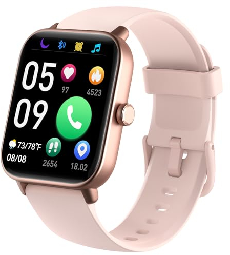 Montre connectée femme avec Appel Bluetooth fréquence cardiaque -Smartwatch femme etanche avec Podometre Alexa suivi sommeil-Montre intelligente femme watch Fitness sport pour Android ios(Rose)