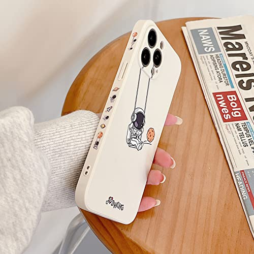 Yonds Queen für iPhone 15 Pro Niedliches Hülle, Cool Cartoon Astronaut Space Planet Swing Design Stilvoll Stoßstange TPU rutschfeste Stoßfeste Schutzhülle (iPhone 15 Pro, Weiß Planet)