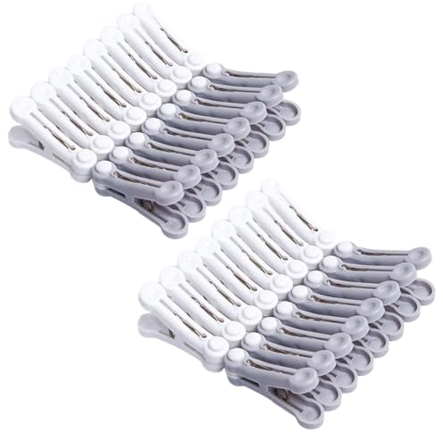 Gativs Mollette in Plastica 32 Pezzi Mollette per Bucato Porta Mollette Bucato Mollette da Bucato Mollette per Biancheria Porta Mollette Bucato per Casa e Ufficio,Bianco e Grigio