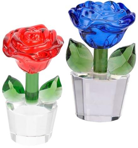 LIFKOME Kristallverzierung 2st Sammlerfigur Aus Glas Glasrosen-briefbeschwerer Glasblumen Rosen Blumensträuße Ornament ntöpfe Rosenblütenzweig Rosenmodell Strauß Blauer Kristall
