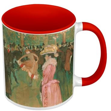 Mug de Couleur Qualité Premium Rouge - Toulouse Lautrec Moulin Rouge Impressionnisme Peinture - Tasse avec anse et intérieur de couleur