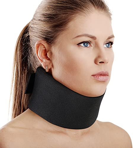 RESTCLOUD Nackenstütze aus weichem Schaumstoff, universelle Halskrause, verstellbare Nackenstütze zum Schlafen – lindert Nackenschmerzen (Schwarz, 6.4 cm tiefer Kragen, M)