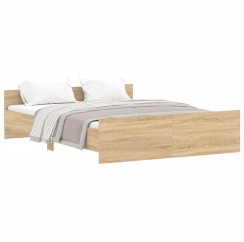 vidaXL Bettgestell, Bettrahmen mit Lattenrost, Bett Gästebett mit Kopfteil Fußteil, Metallbett Doppelbett Schlafzimmerbett, Sonoma-Eiche 140x200cm
