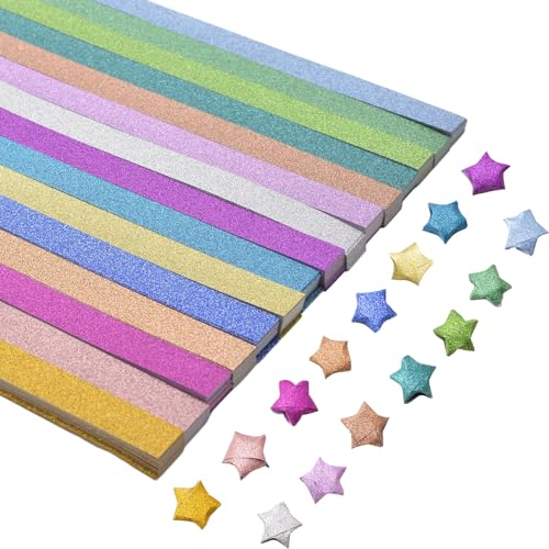 URROMA Stern-Papierstreifen, 1040 St點k, 15 Farben, Glitzer, Origami-Sterne, Papierstreifen, Basteln, glitzernd, faltbar, Gl點ksstreifen f黵 Handwerk, Falten, Schule, Unterricht, DIY, Kunstprojekte,
