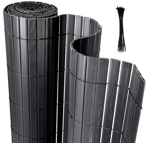 Yakimz PVC Sichtschutzmatte, Sichtschutzzaun Bambus Sichtschutz Balkonsichtschutz, Wetterfest UV-beständig für Garten Balkon und Terrasse, 90 x 400 cm Windschutz, Anthrazit