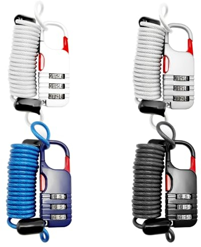 4 Stück Helmschloss, Helmschloss Motorrad, Helmschloss Fahrrad, Helmschloss für Motorräder, Leicht Zahlenschloss mit 3-Stelligem Code, Kabelschloss Schloss aus Zinklegierung und PVC für Gepäck, Roller