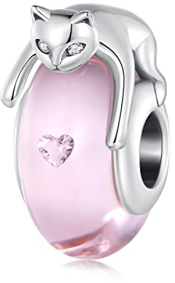 Perle en verre de Murano en forme de chat pour bracelets Pandora, breloque en argent sterling 925 rose, cadeau pour maman et amie