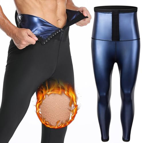 Weyot Schwitzhose Zum Abnehmen Herren, Gewichtsverlust Hosen Sauna Hosen Hohe Taille Lang Sport Leggins Fettverbrennung Leggings Saunaeffekt Sauna Kompressions Leggings,S-M,Blue