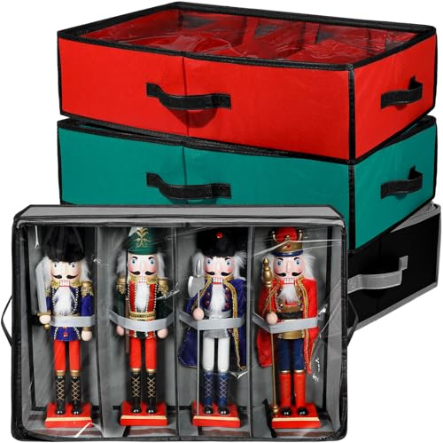 Preboun 4 Pack Clear Top Christmas Nutcracker Storage Box Christmas Figurine Storage Box Containers Ornament Storage Box Storage Container Each Holds 4 Figurines up to 16 Inches (Multicolor)