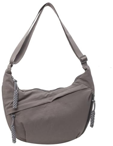 Ldabrye Handtaschen für Damen, Schultertasche, Hobo-Tasche, Tragetasche, Tasche für Mädchen, Knödeltaschen, Crossbody-Tasche, Schultertaschen, einfarbige Nylon-Tasche, grau