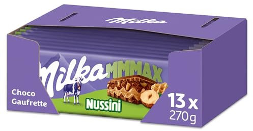 MILKA - 13 Tablettes de Chocolat au Lait Milka MMMAX Nussini 270g - Chocolat au Tendre Lait du Pays Alpin - Lot de Tablettes de Chocolat Milka et Choco Gaufrette - Lot de 13x270g