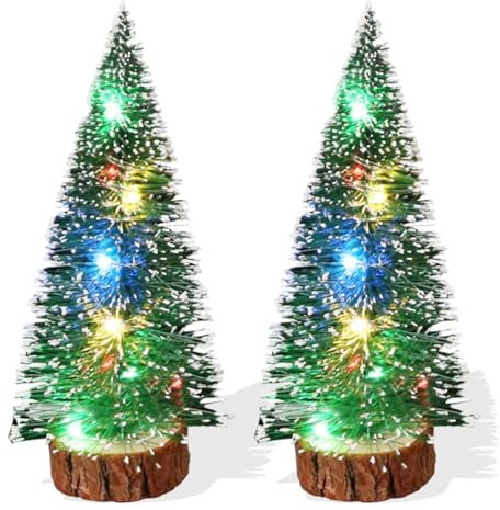 Sadodo Mini-Weihnachtsbaum mit LED-Beleuchtung, 20 cm, 2 Stück LED Klein Künstlicher Weihnachtsbaum Deko mit Lichtern Sisal Schneebäume Weihnachtsbaum Weihnacht Dekoration