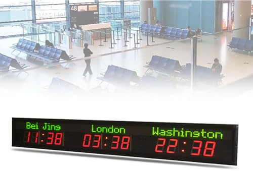 LZDOYY Weltzeitzonenuhr, Digitale Uhr mit Mehreren Zeitzonen, LED-Weltzeituhr, 5 Helligkeitsstufen, Weltzeituhr für 3/4/5/6 Städte, für Hotels,3time