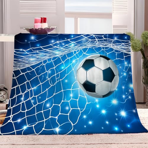 Generisch Kuscheldecke Flauschig Decke 150x200 cm Plüsch Decke Blue-Star-Fußball Tagesdecke für Kinder Erwachsene, Weiche Flanell Fleecedecke Sofadecke Outdoordecke für Bett