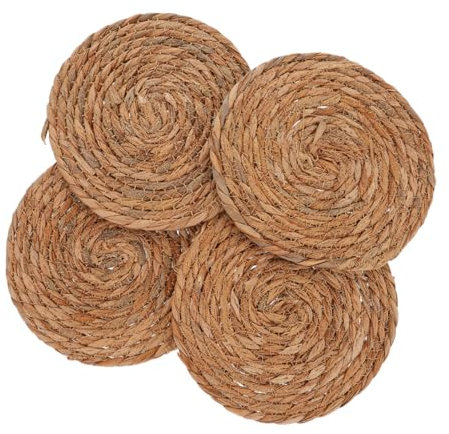ULTECHNOVO 4Pcs Hand Woven Rattan Coasters - Non Slip Insulation Mats for Cups and Teapots - 12cm Eco-Friendly Kitchen Accessories