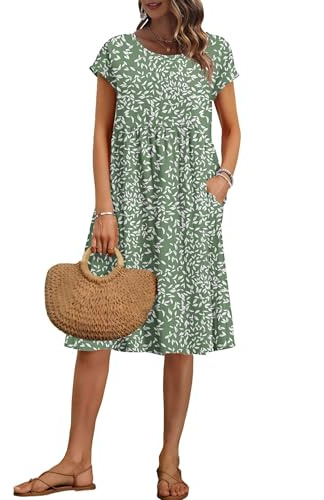 AUSELILY Women's Summer Short Sleeve Knee-Length Dresses with Pockets