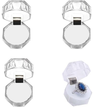 Upstore 4 Pcs Clear Plastic Ring Boxes Crystal Earrings Jewelry Storage Boxes Display Organizer Case with Foam for Storing Rings Jewelry Earrings Wedding Proposal Valentines Day 3.8 x 3.8 cm