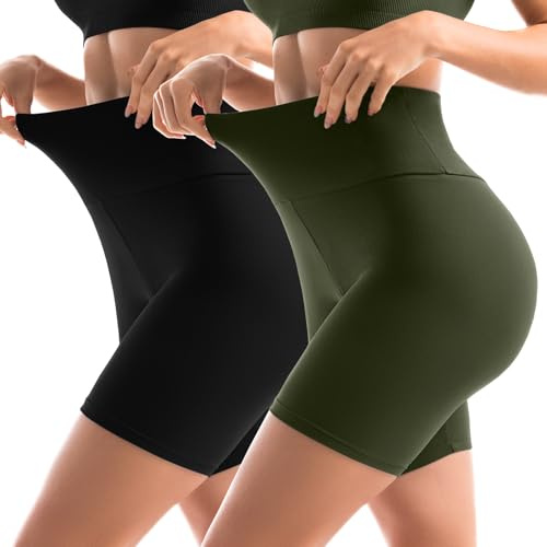 Sanpetix Radlerhose Damen, Kurze Leggings 2er Pack | Hohe Taille, Sommer Shorts, Tights Hotpants Unter Kleider für Yoga Gym Sport